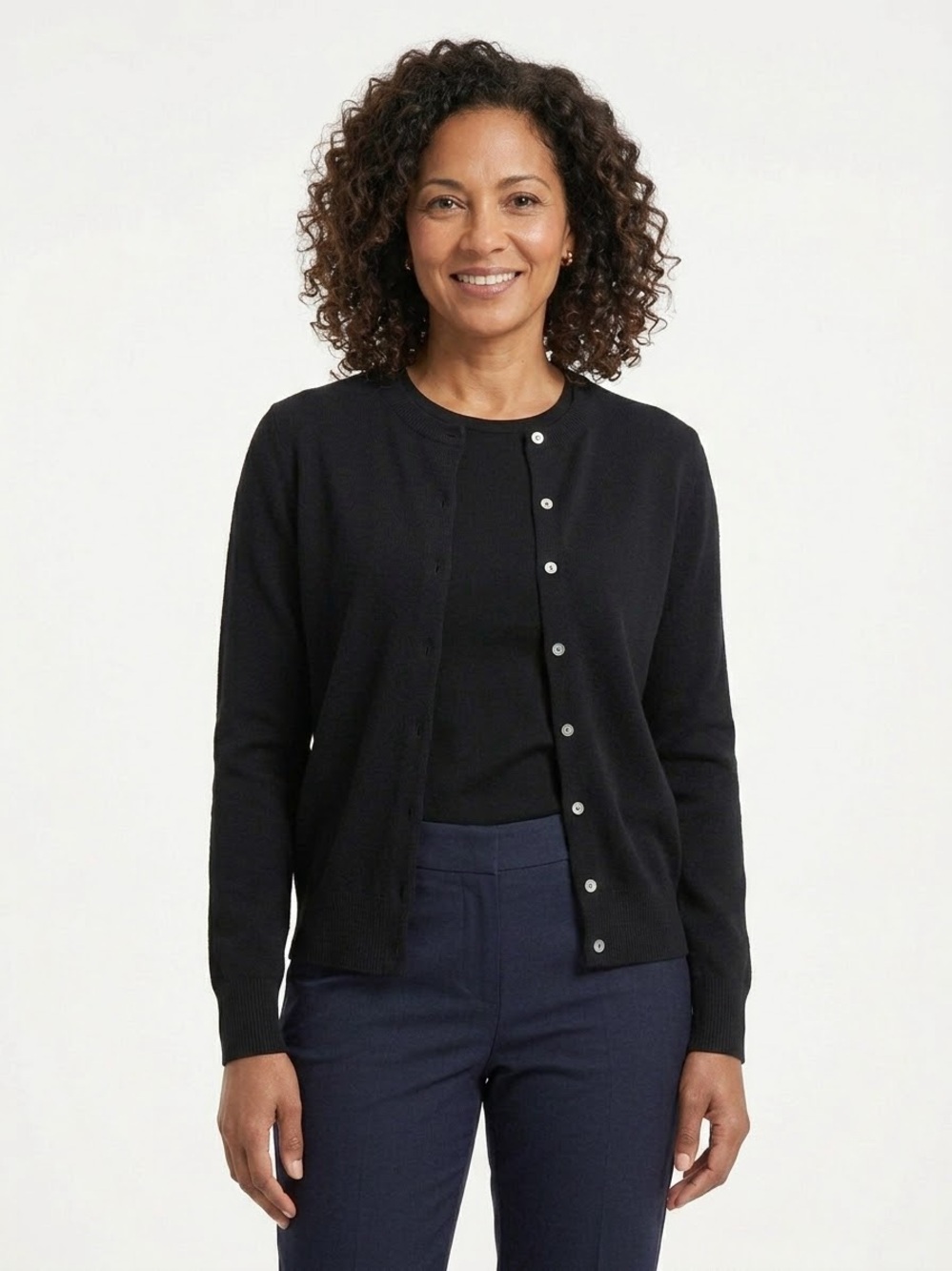 Brooks Brothers Cashmere Black Button-Front Crewneck Cardigan Medium New